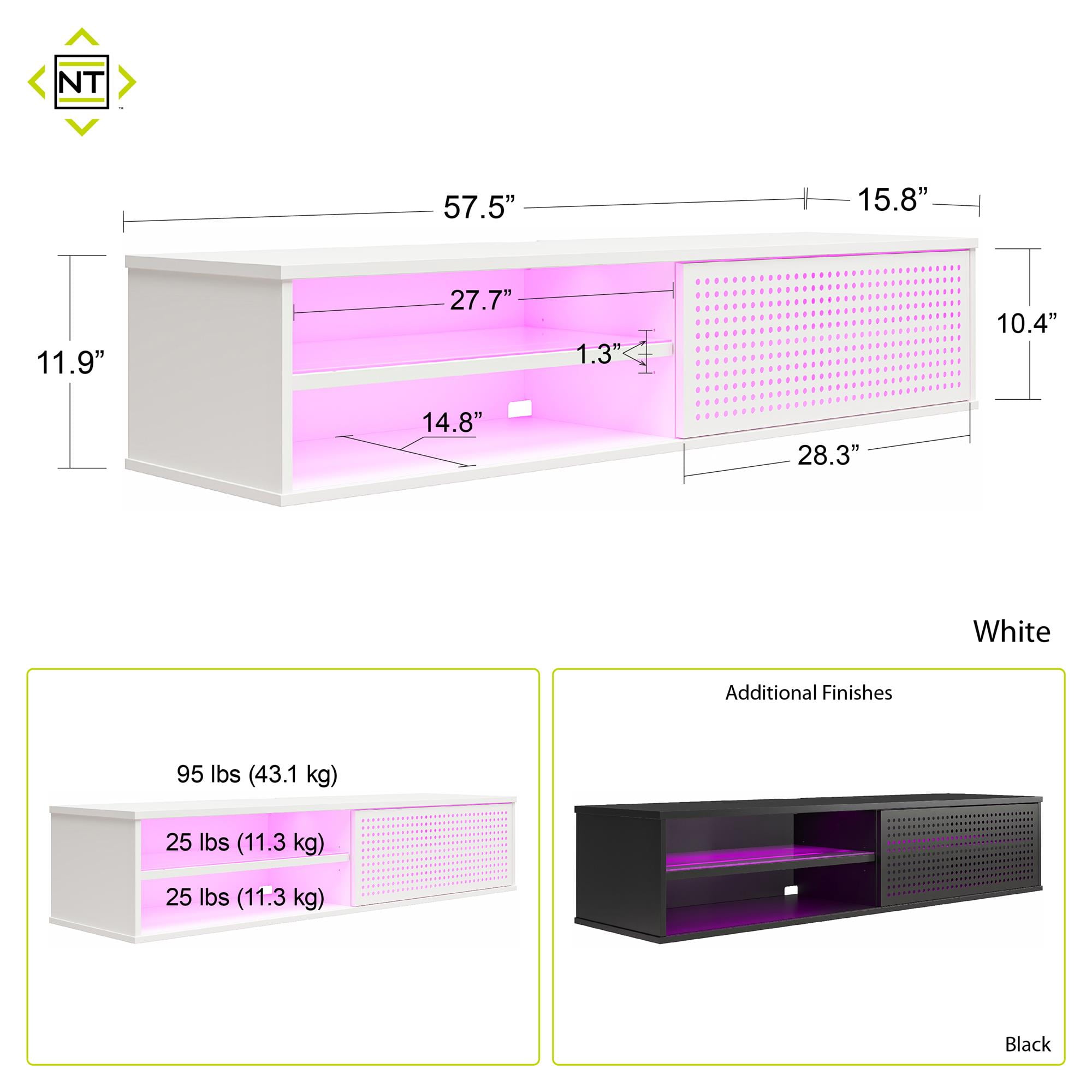 Aukfa Floating Gaming TV Stand for TVs up to 60", Wall Mounted Entertainment Center with LED,White