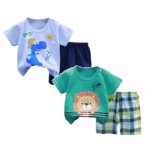 JUMESGU Outfit for Teen Boy Toddler Boys Cotton Clothing Sets Short Sleeve Tee and Shorts (Blue & Green,3-4 Years)