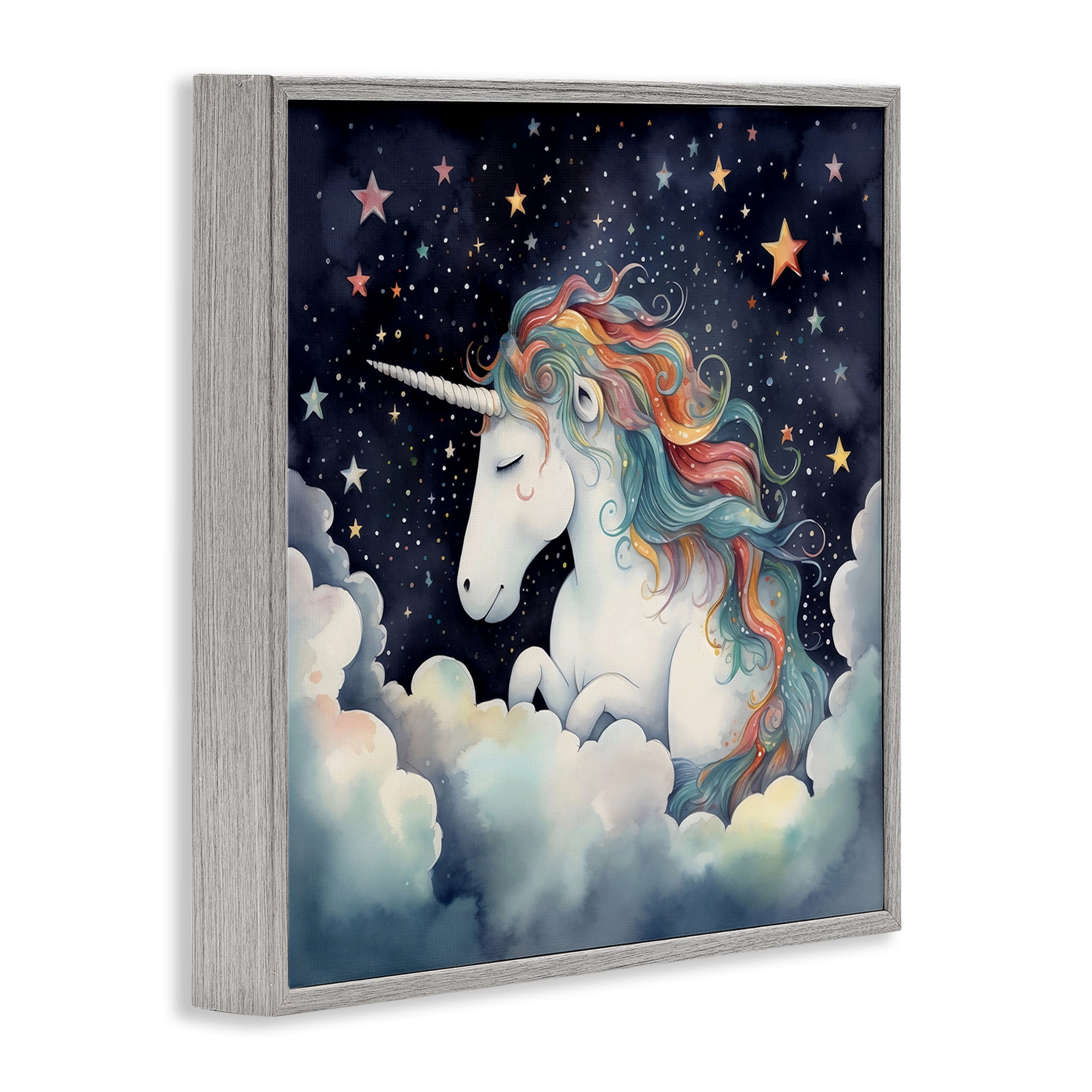 Stupell Industries Sleepy Unicorn in Starlit Clouds Gray Framed Giclee Art, design by Creative Studio