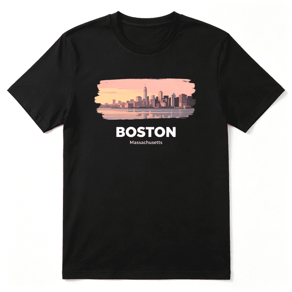 Boston Massachusetts City Skyline Retro Graphic Tee for Men and Women, Holiday Gift Road Trip Cotton Short Sleeves T-Shirt