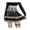 thumbnail image 4 of Seyurigaoka Women Lolita Skirt, High Waist Hollow Out Floral Lace Bandage Patchwork Short Skirt, 4 of 9