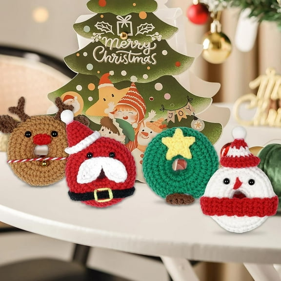 Christmas Crochet,4 Pieces Crochet Set, Knitting Set for Beginners, Christmas, Reindeer, Crocheting, Set with Instructions, Crochet Hooks, Yarn