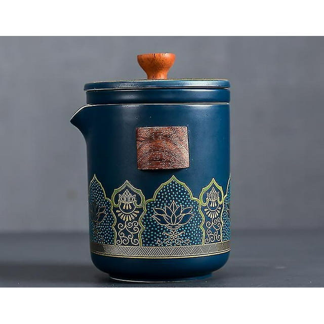 Juego de té de viaje, tazas de té de cerámica para kung-fu, 250 ml, azul HUOGUO