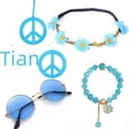 thumbnail image 3 of Traje de hippie de Halloween, gafas, pendientes, collar, tocado, collar con el logo de la paz, 3 of 5