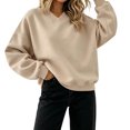 thumbnail image 2 of Inverlee Oversized V Neck Crewneck Sweatshirts for Women Long Sleeve Drop Shoulder Pullovers Solid Basic Loose Fit Casual Daily Tops Khaki S-XL, 2 of 6