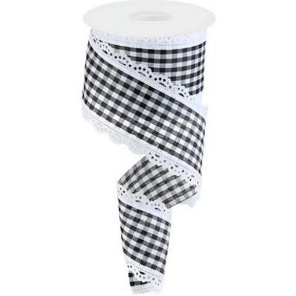 2.5 Scalloped Edge Gingham Ribbon: White (10 Yard)