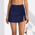 thumbnail image 2 of WREESH Womens High Waisted Split Swim Skirt Sporty Drawstring Skirted Swim Bottom Solid Color Single Piece Swimsuit Skirt Beach Bathing Suit Navy, 2 of 4
