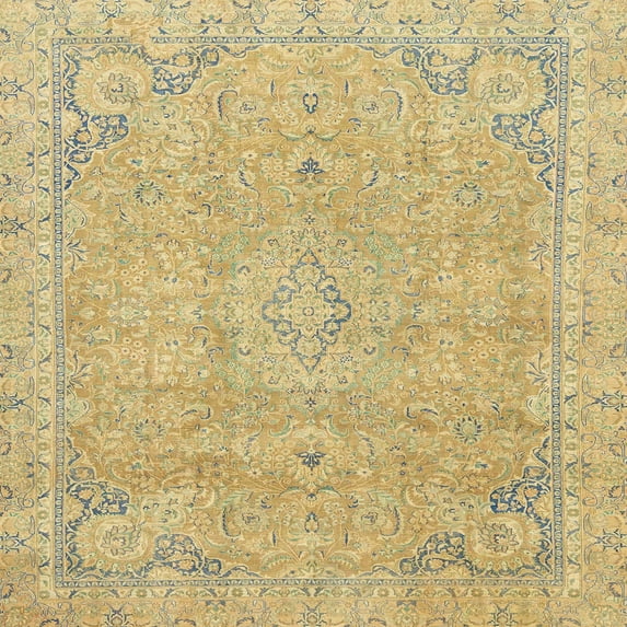 Ahgly Company Indoor Square Abstract Chrome Gold Yellow Abstract Area Rugs, 6' Square