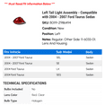 thumbnail image 2 of Left Tail Light Assembly - Compatible with 2004 - 2007 Ford Taurus Sedan 2005 2006, 2 of 2