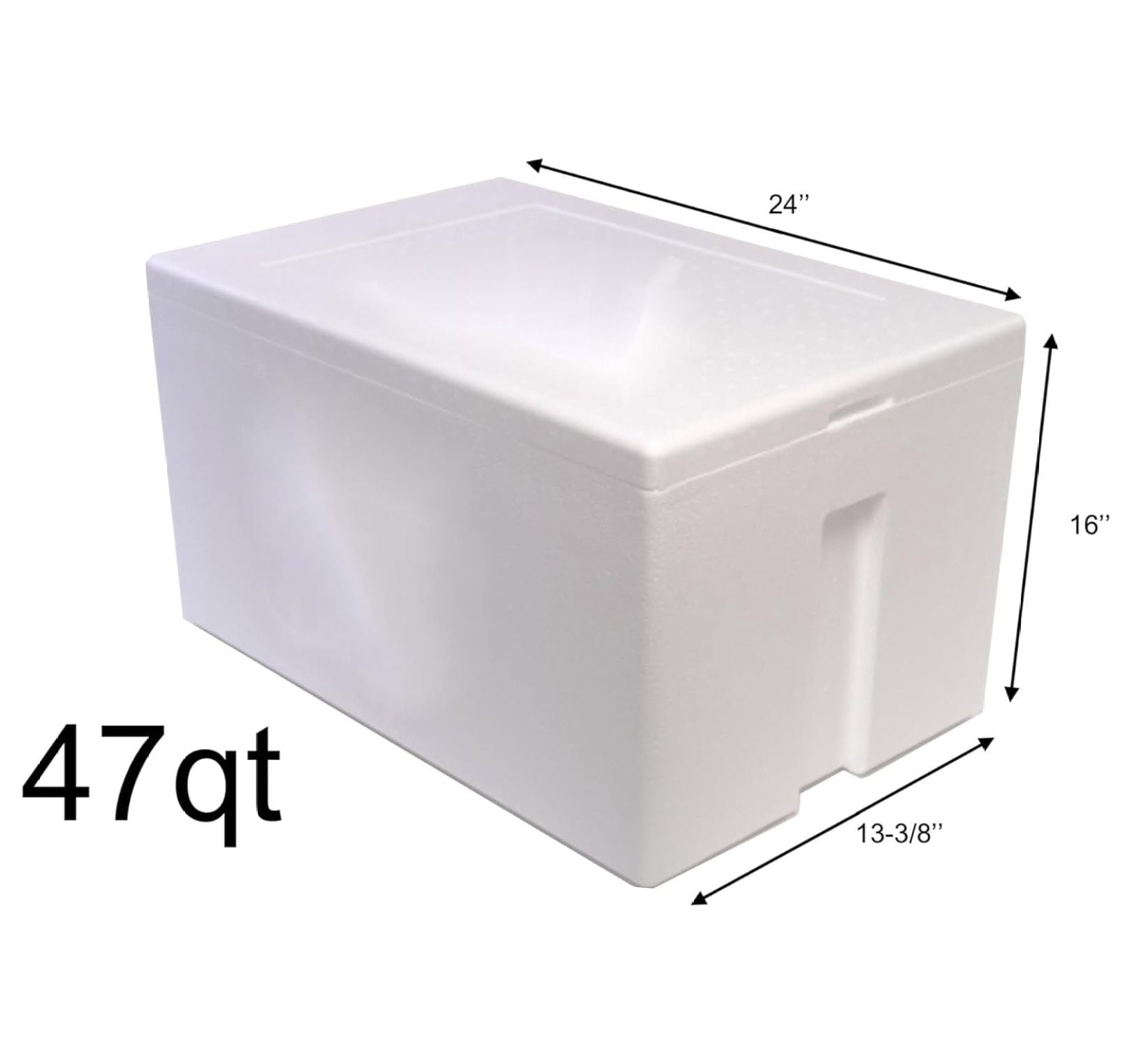 Styrofoam Cooler, Ice Chest (47qt), Inside: 21 x 13 x 11 (inches) Outside: 24 x 16 x 13 (inches)
