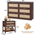 thumbnail image 3 of LEYAOYAO 3-Piece Rattan Dresser and Nightstand Set, 48" 6 Drawer Dresser and 2 Two-Drawer Boho Nightstands with Open Shelves for Bedroom, Walnut, 3 of 9