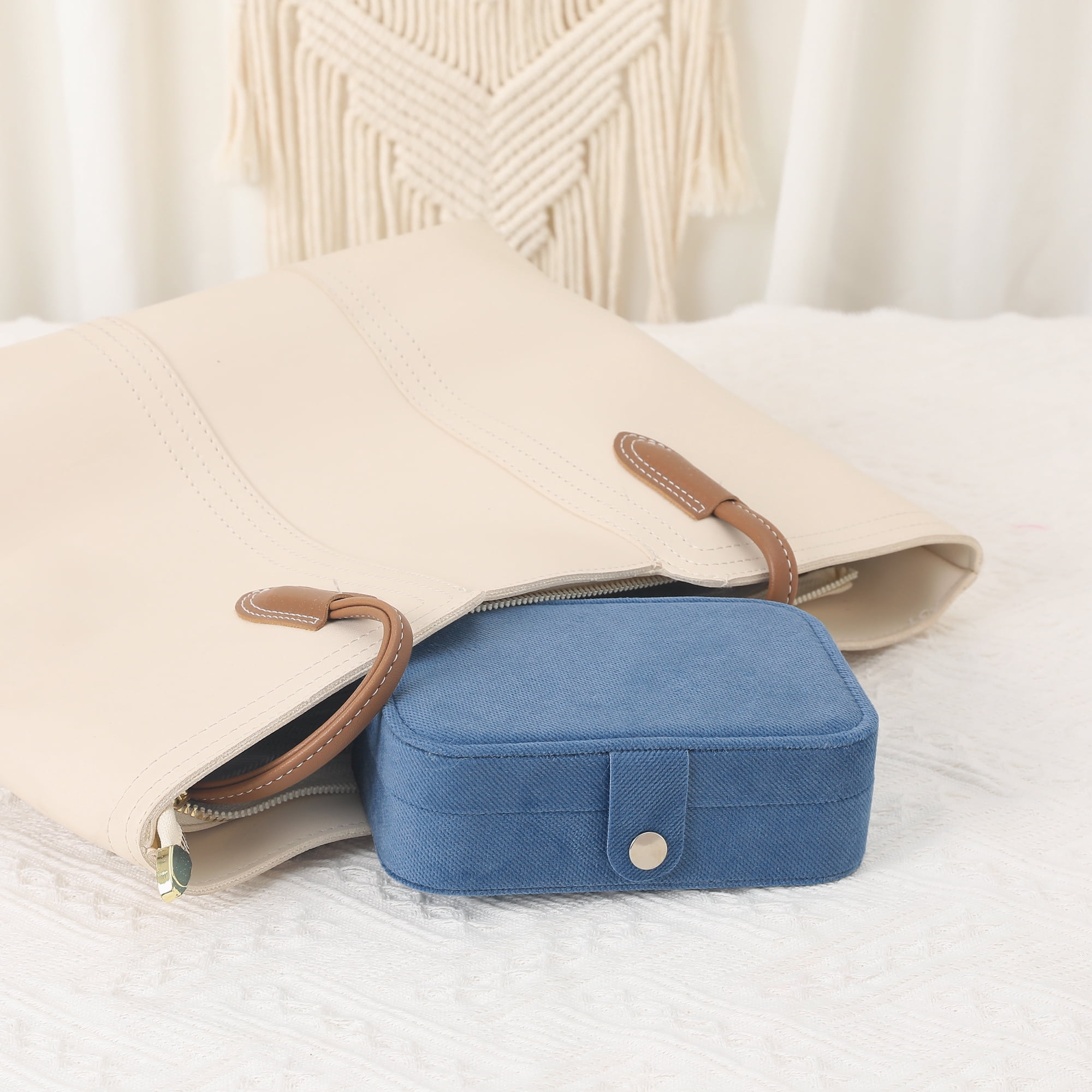 Unique Bargains Travel Compact Jewelry Box for Women Blue