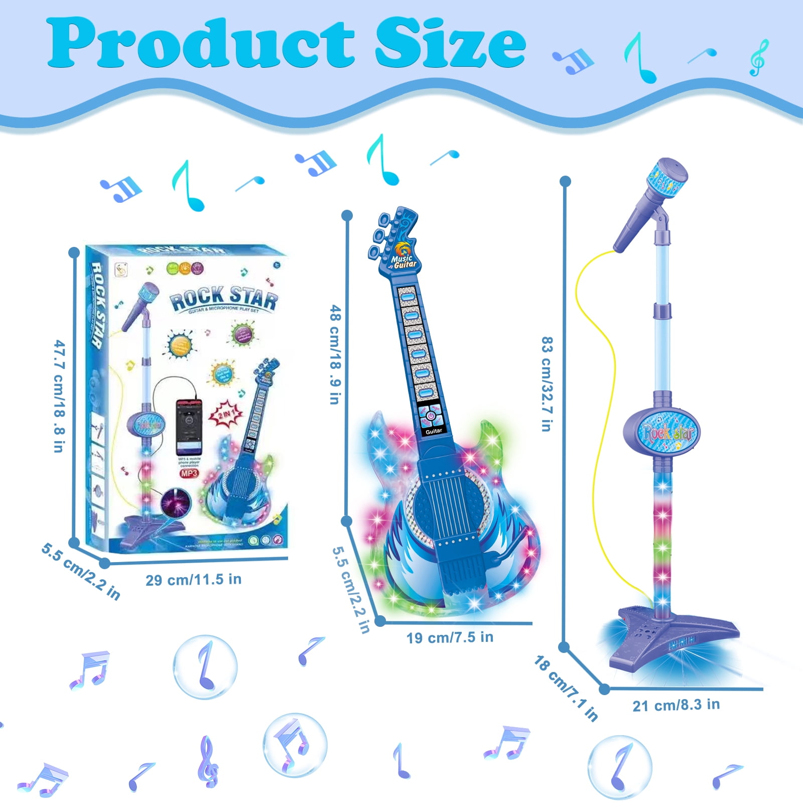 LINXUXIE Guitar for Kids, Guitar & Microphone Set for Toddler, Karaoke Toy Gift for Boys & Girls