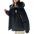 thumbnail image 2 of Gamivast Winter Parka Jackets for Women Graphic Oversized Faux Fur Hooded Zip up Jacket with Pockets Drawstring Button Down Winter Coats Fashion Cuffed Long Sleeve Outerwear, 2 of 6