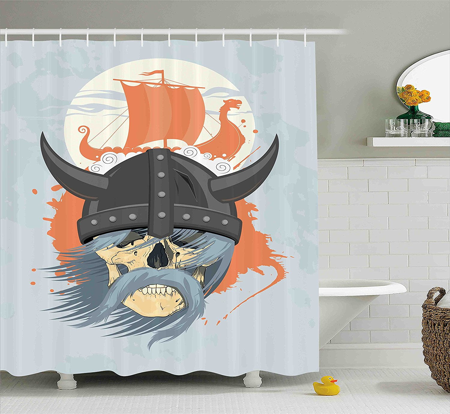 Viking Shower Curtain Set By Cartoon Ghost Skull Nordic War Combat Norse Medieval Helmet With Horns Dragon Head Ship Fabric Bathroom Decor With By Ambesonne Walmart Com Walmart Com