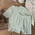 thumbnail image 2 of YunPes Toddlers Plain Cotton Pajama Set Breathable Short Sleeve Crew Neck Top and Shorts Soft Loose Fit 2 Piece Outfit, 2 of 8