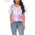 thumbnail image 3 of BadPiggies Womens Gradient Tie Dye Short Sleeve T-Shirt V Neck Summer Casual Loose Printed Tee Tops Tunic (XL, Purple), 3 of 10