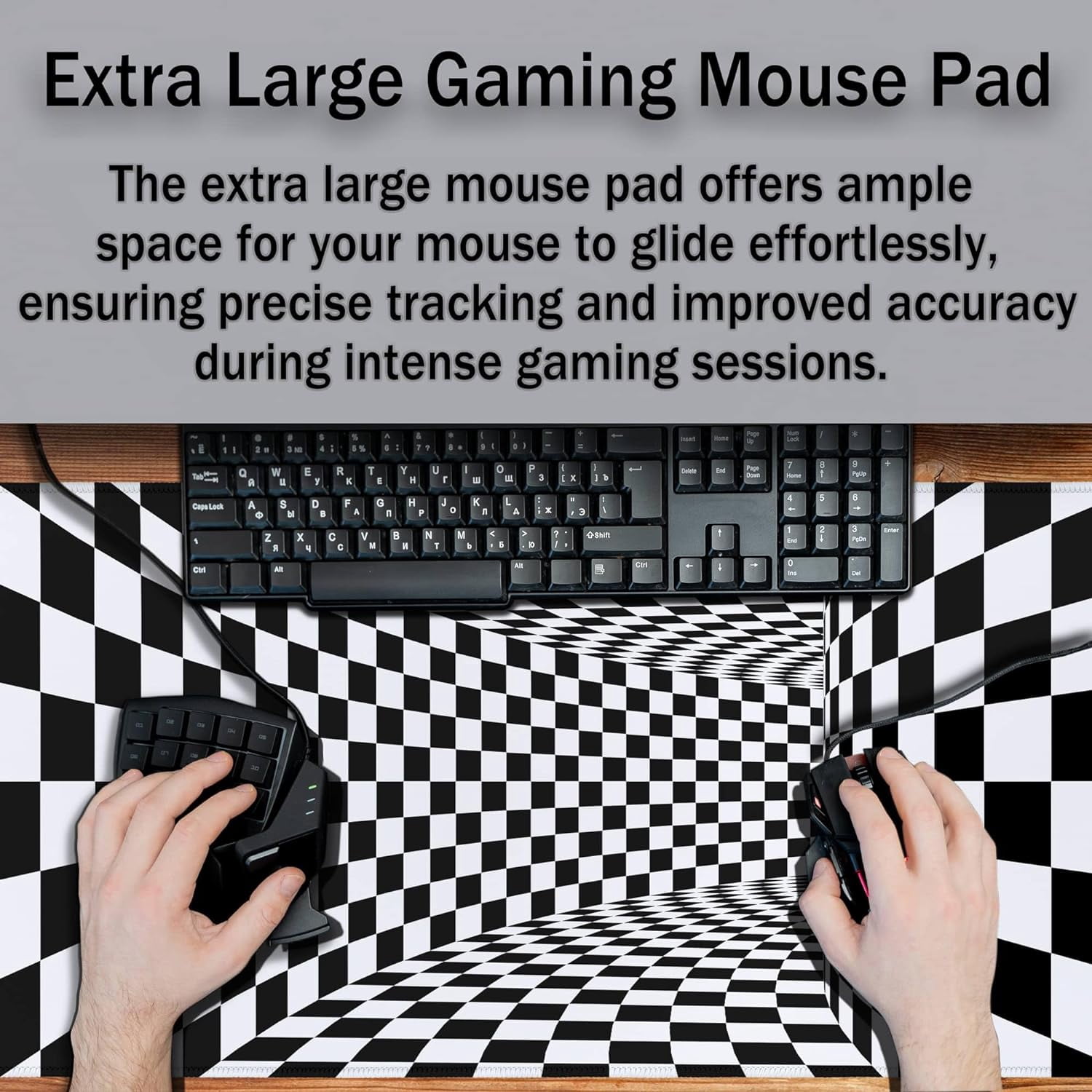 Desk Mouse Pad Black and White Pad for Table, XXL Mouse Pads Gaming Pad, Gaming Keyboard and Mouse Pad Waterproof Non-Slip Rubber Base, 35.4 X 15.7 inch for Work/Game/Office/Home Checkered