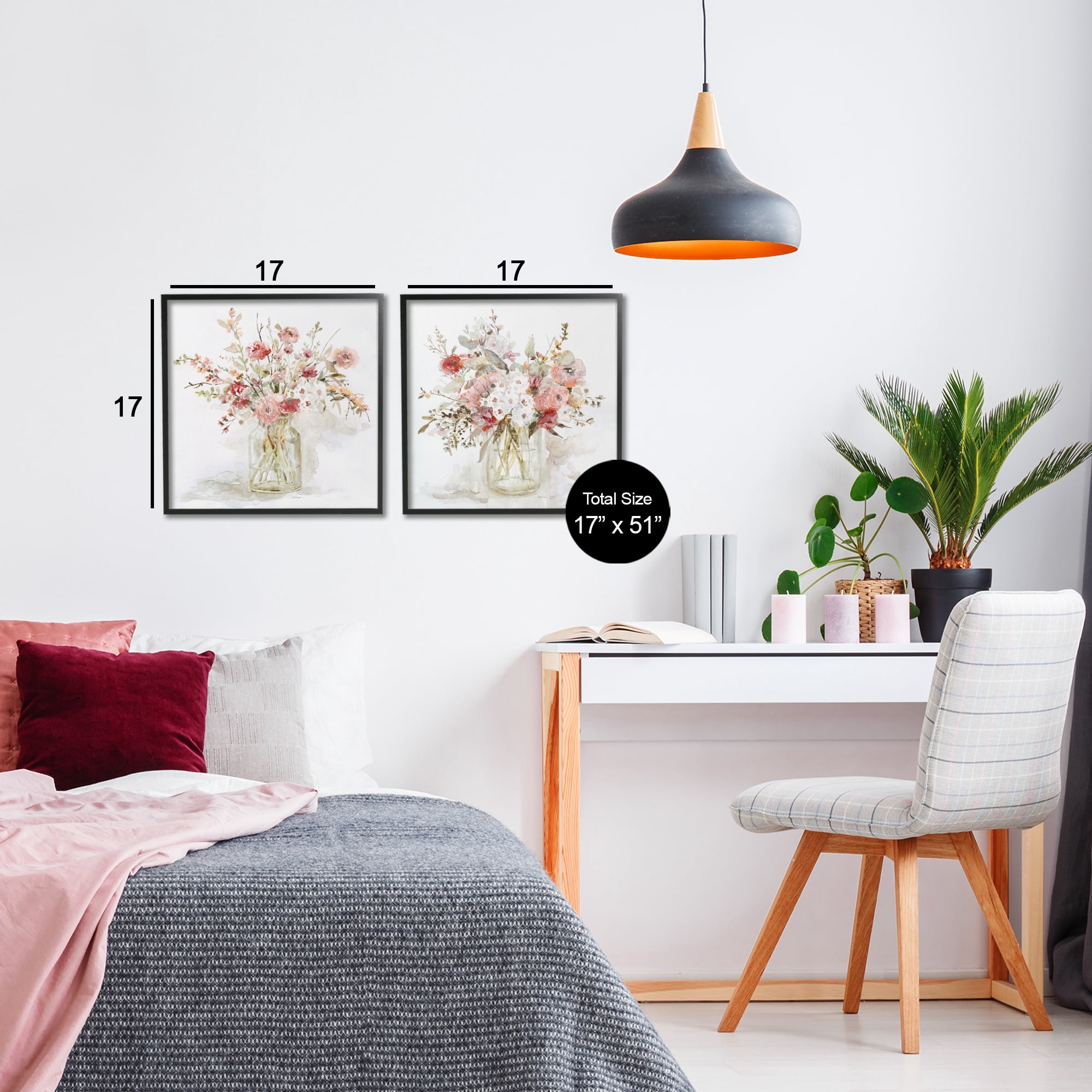 Stupell Industries Delicate Watercolor Bouquets in Glass 2 Piece Black Framed Giclee Art Set, design by Carol Robinson