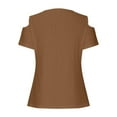 thumbnail image 6 of Olyvenn Sexy Cold Sholuder Tops for Women 2025 Summer Hollow Out Eyelet Short Sleeve Blouse Loose V Neck Tshirt Casual Tunics Brown S, 6 of 6