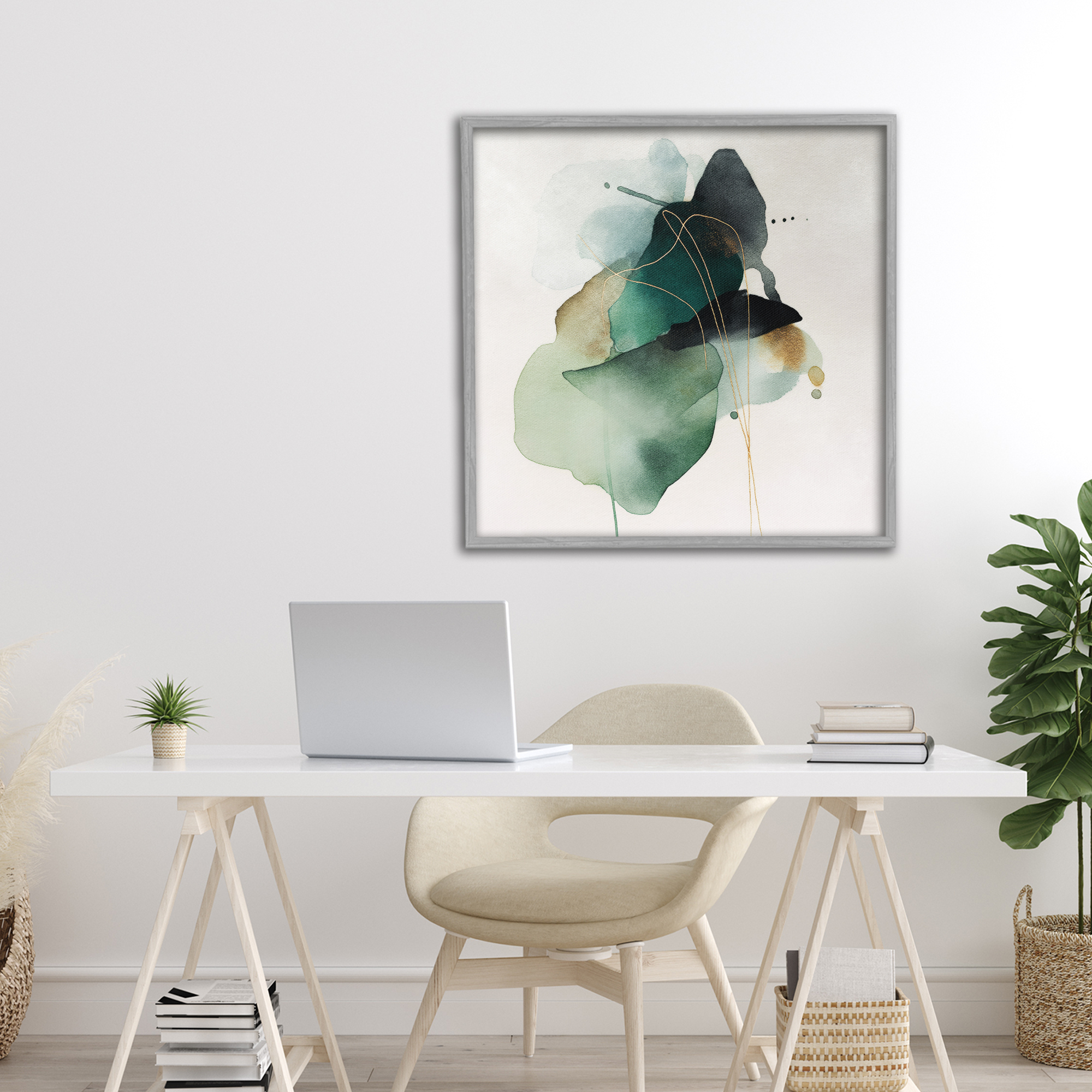 Stupell Industries Fluid Emerald Cascade Gray Framed Giclee Art, design by Svetlana Aleynikova