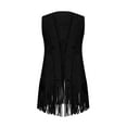 thumbnail image 3 of Amidoa Retro Womens Coats Cutout Black Open Front Suede Vest Dressy Solid Fringe Sleeveless Waistcoat Jacket for Women L, 3 of 8