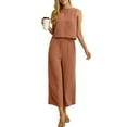 thumbnail image 3 of Cueply Women's Summer 2 Piece Outfits Lounge Sets Sleeveless Crop Top Wide Leg Cropped Pants with Pockets, 3 of 7