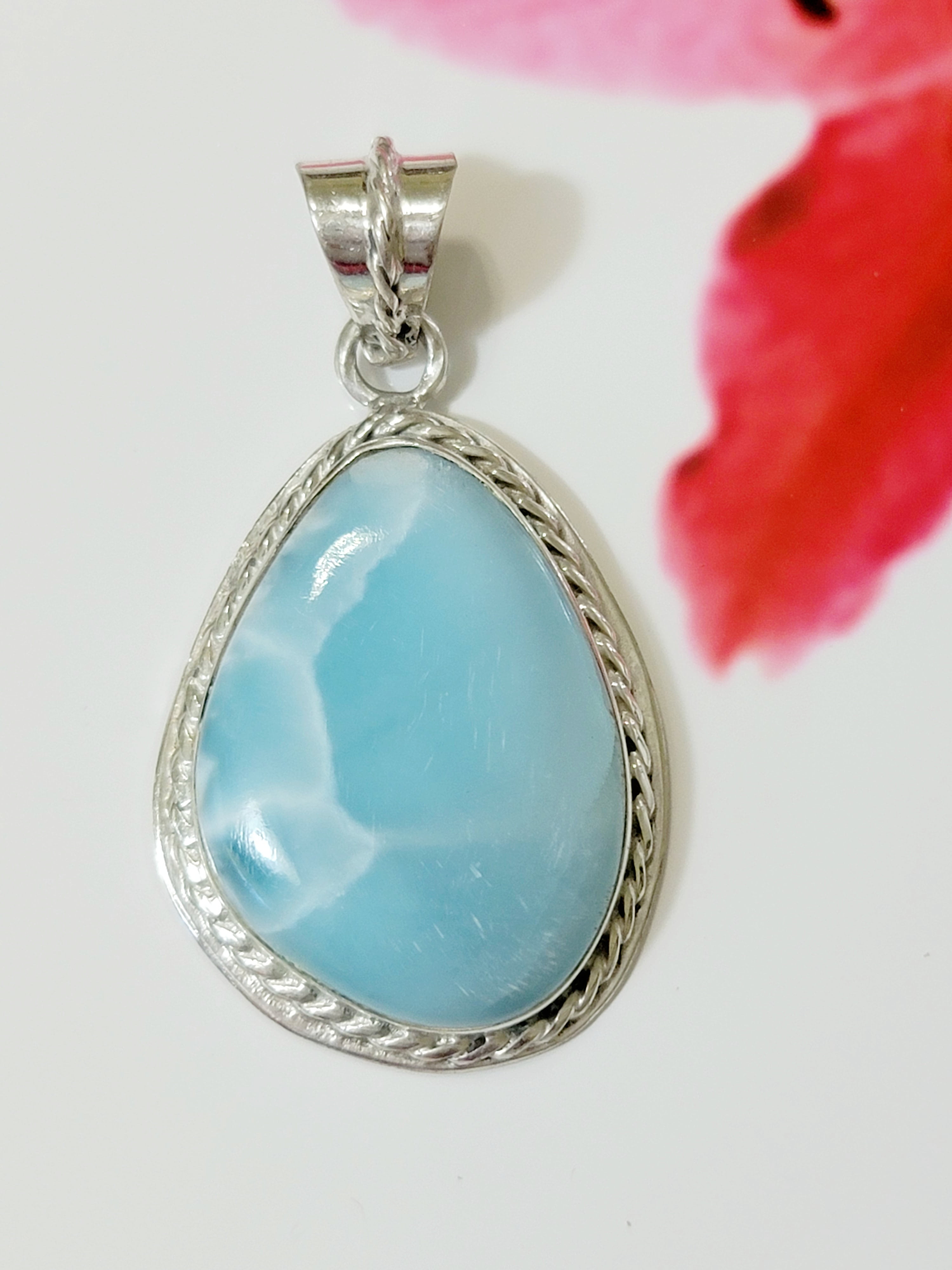 Dominica Solid Sterling S925 Natural Larimar CZ Necklace Pendant For Women Gift