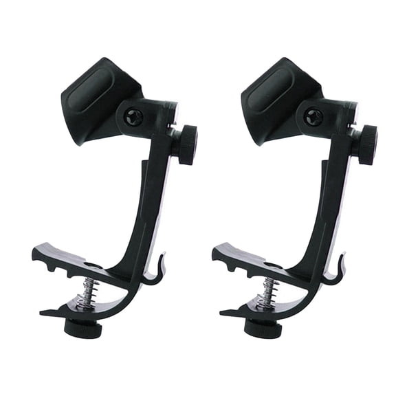 Set of Two Adjustable Drum Rim Mic Clips - Universal Drum Microphone Mount Clamps Holder for Mic Stand, Secure Mic Holder for Live Studio Recording