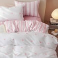 thumbnail image 4 of Duvet Cover White Pink Love Heart Striped Reversible Comforter Cover Soft Lightweight Microfiber Quilt Cover Twin Size, 4 of 5