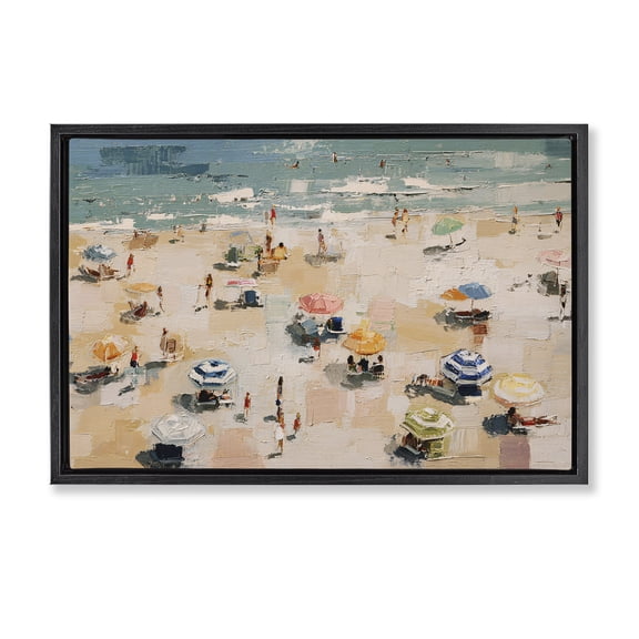 Stupell Industries Contemporary Summer Beachgoers Expression Black Floating Frame Canvas Art, 25 x 17, by Jacky Ngan