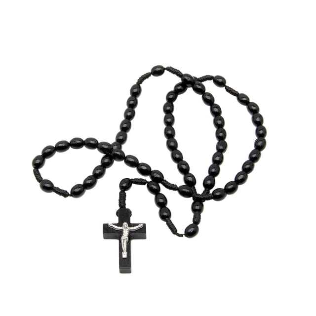Intercesión Primer Rosario de Madera - Hecho en Brasil (Negro - Cuentas de 6/8 mm)
