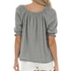 thumbnail image 3 of Camiseta superior para mujer, blusa de color puro, cuello redondo, media manga, puño elástico para oficina en casa, 3 of 5