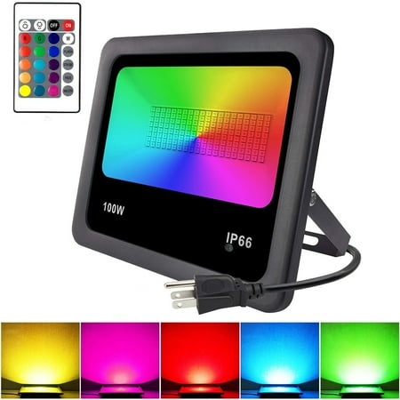 

DONGPAI Outdoor LED Flood Light 15-100W RGB Color Changing Dimmable Floodlights with Remote Control Stage Landscape Lighting IP66 Waterproof