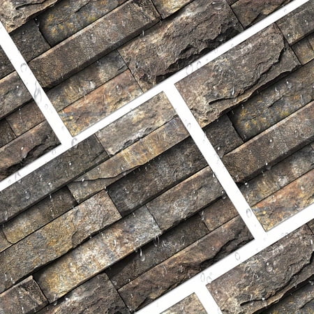 2D Flat Self-Adhesive PVC Wall Tiles 11.81"x5.9", Waterproof Moisture-Resistant, Vintage Rustic Stone Pattern, for Bathroom Kitchen Backsplash Living Room