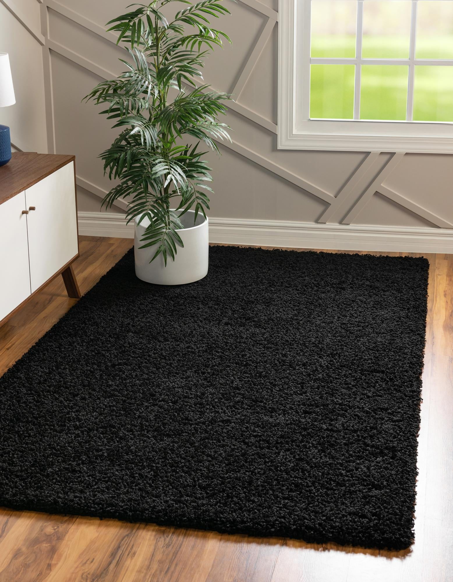 Solid Shag Collection Rug 9' x 12' Jet Black Shag Rug
