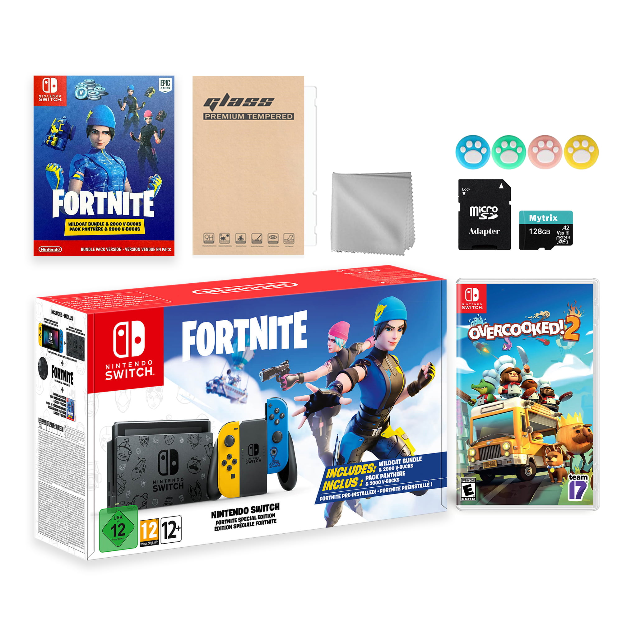 Nintendo Switch Fortnite Wildcat Limited Console Set Epic Wildcat Outfits 00 V Bucks Bundle With Overcooked 2 And Mytrix Accessories Walmart Com
