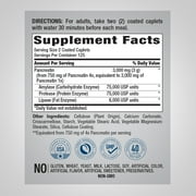 Ultra Strength Pancreatin Enzyme Supplement 1500 mg | 250 Coated Caplets | by Piping Rock