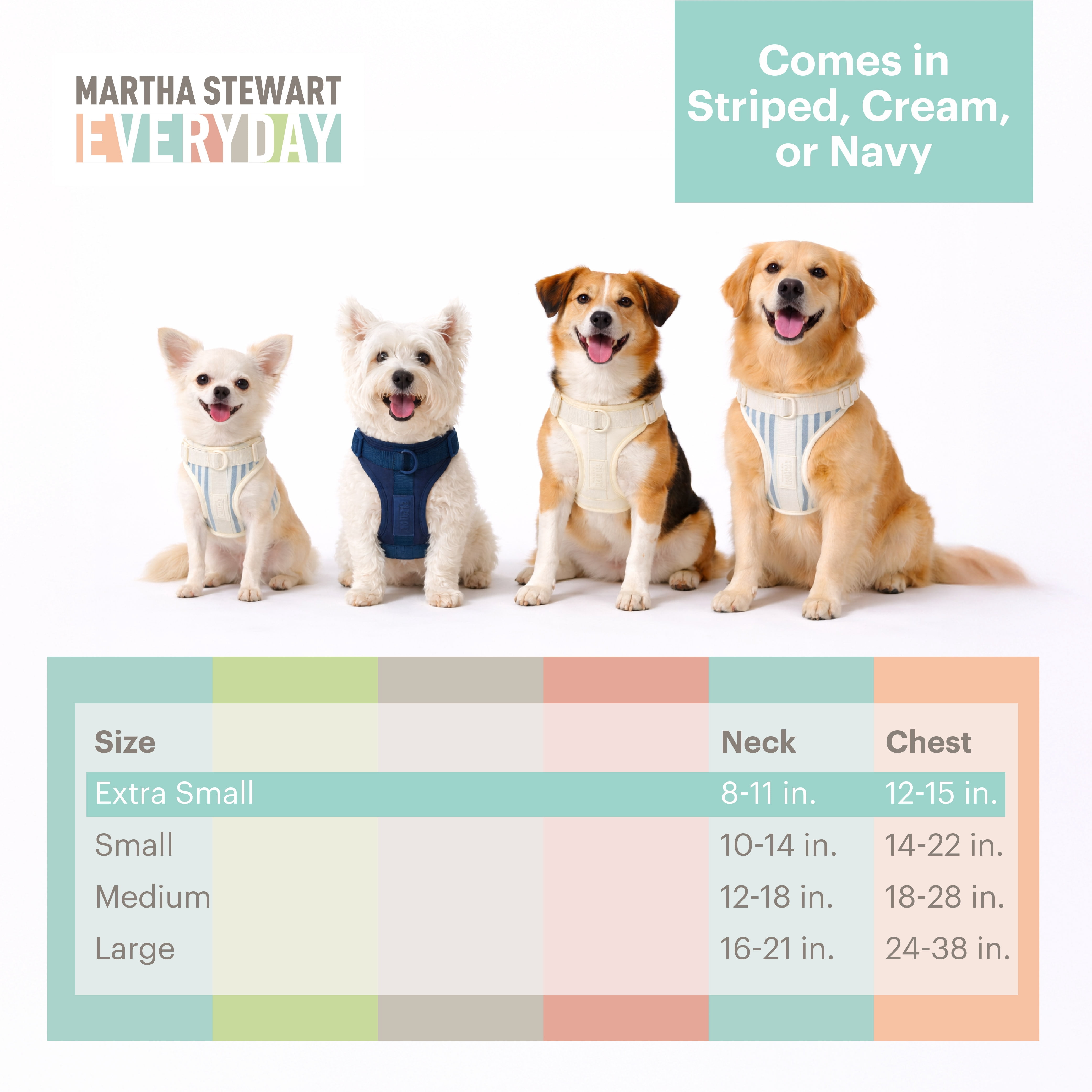 Martha Stewart Neoprene Padded XS Pet Harness for Dogs - Soft and Comfortable Stripe Design