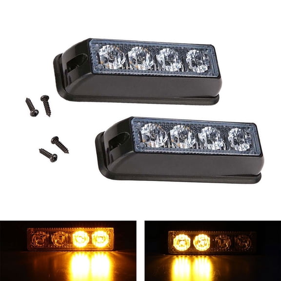 2Pcs 12-24V 4 LED Orange Amber Light Lamp Recovery Flashing Breakdown Strobe Grill