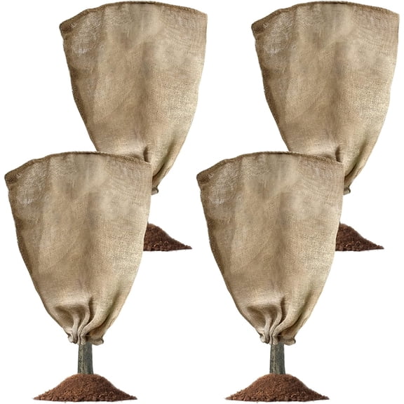 4 Pack 24” × 40” Burlap Winter Plant Cover Bags - Plant Covers Frost Protector with Drawstring Plant Covers Freeze Protection Frost Blankets Shrub Jacket，Freeze Blanket for Outdoor