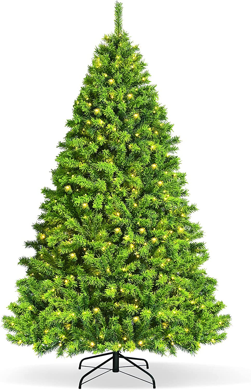 7.5ft Prelit Christmas Tree, Hinged Artificial Pine Tree w/ 530 Warm LED Lights, 1404 Branches