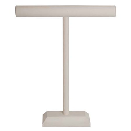 Tall Single T-Bar Necklace Jewelry Display in Light Beige Velve
