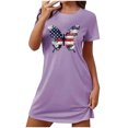 thumbnail image 2 of Aobny Women Moomoo Nightgown Lightweight Patriotic Short Night Shirt Purple Short Sleeve Womens Pajama Set,M, 2 of 5