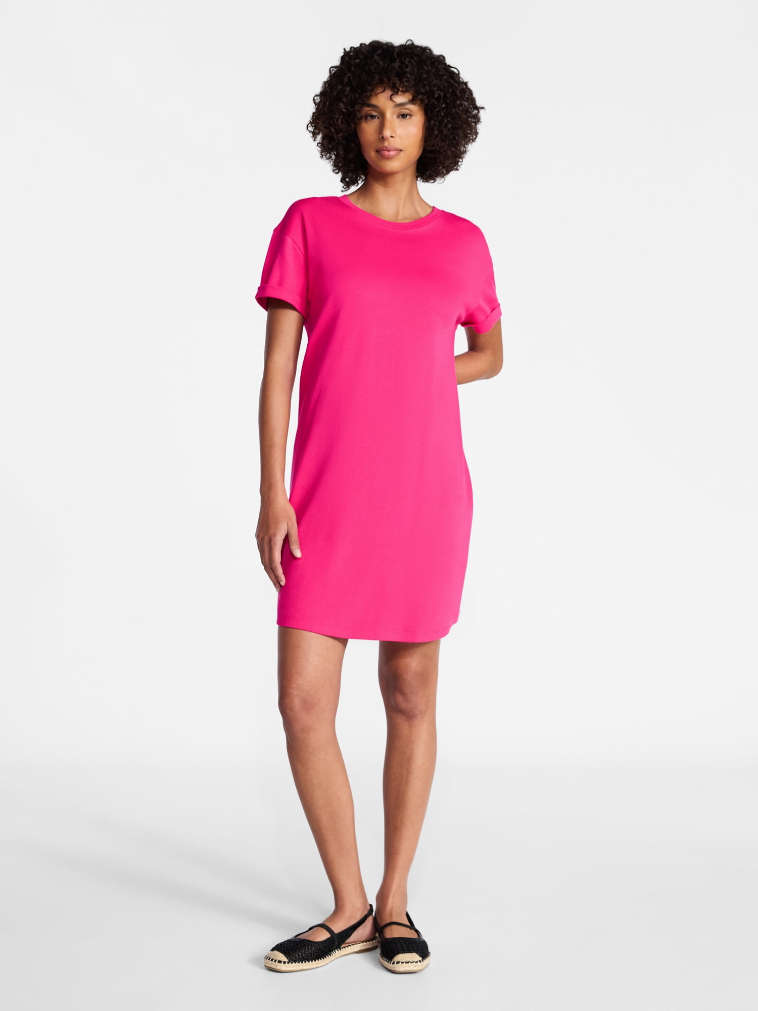 Time and Tru Women's Cotton T-Shirt Dress with Short Sleeves, Sizes XS-XXXL