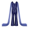 thumbnail image 4 of Alvivi Kids Flower Girl Shiny Sequins Jumpsuit Wide Leg Pants Cape Sleeve Pageant Party Romper Navy Blue 14, 4 of 7