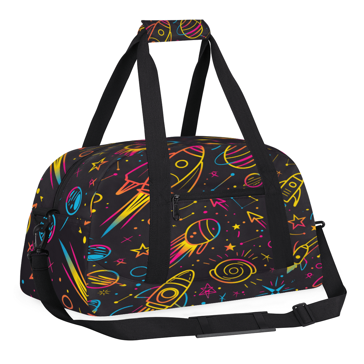Herdesigns Rocket Planets Sports Duffle Bag for Women & Men, Outer Space Gym Bag Dance Bag Overnight Bag Carry On Weekender Travel Bag
