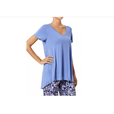 Hue Womens Solid Short Sleeve V-Neck Sleep T-Shirt, Blue, Small