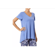 Hue Womens Solid Short Sleeve V-Neck Sleep T-Shirt, Blue, Small