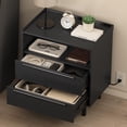 thumbnail image 6 of 2 Pack Modern Black Nightstand with Hidden Charging Station, USB Ports, Cable Hole, Tray Top & 2 Drawers – 24" Bedside Table for Bedroom, 6 of 8
